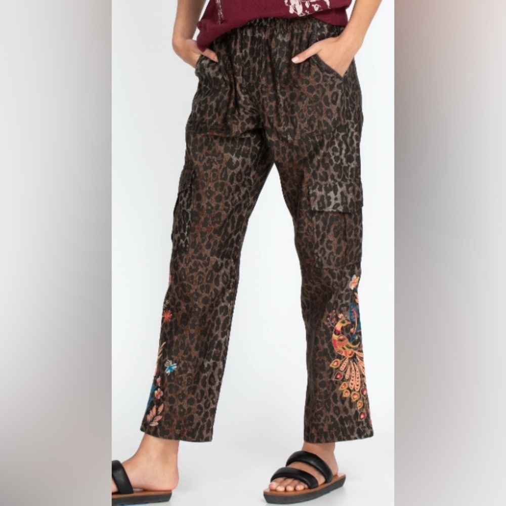Johnny Was Shuri Cargo Pant Leopard Print Brown Size Medium